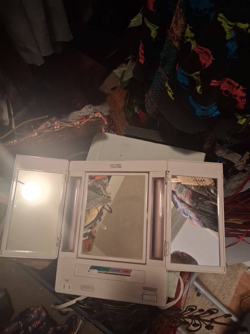 LED Tri-Fold Vanity Mirror in Cream — Adjustable Lighting